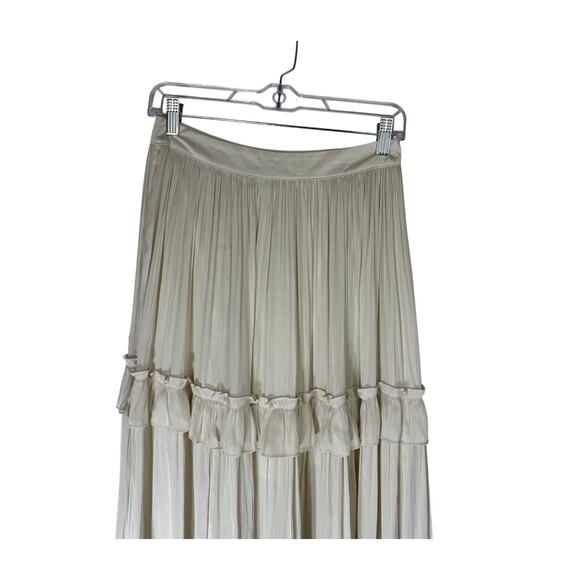 NWT Aqua Cream Ivory A-line Silky Satin Side Zipper Ruffled Maxi Skirt Size S - Picture 2 of 9